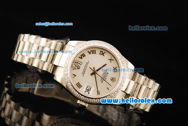 Rolex Datejust Automatic Movement ETA Coating Case with White Dial and Diamond Bezel - Click Image to Close